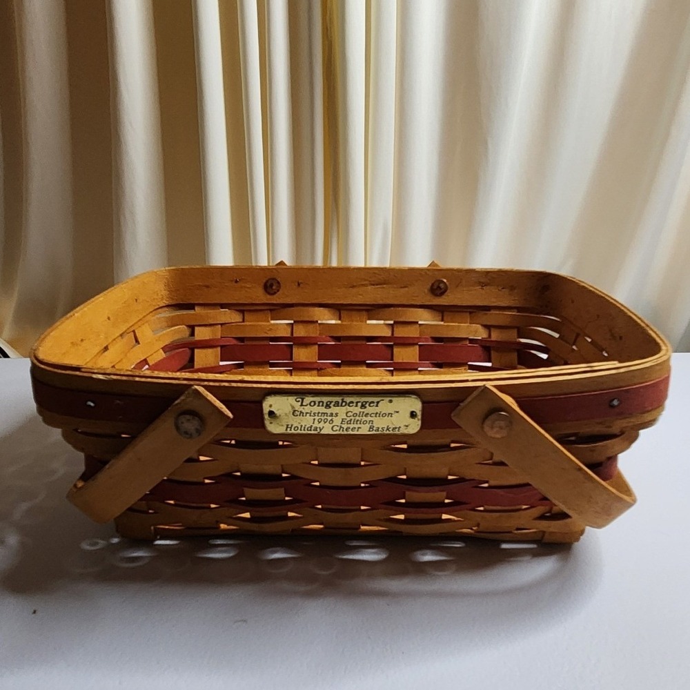 Longaberger 1996 Christmas Collection Holiday Cheer Basket Dual Handle Red Trim